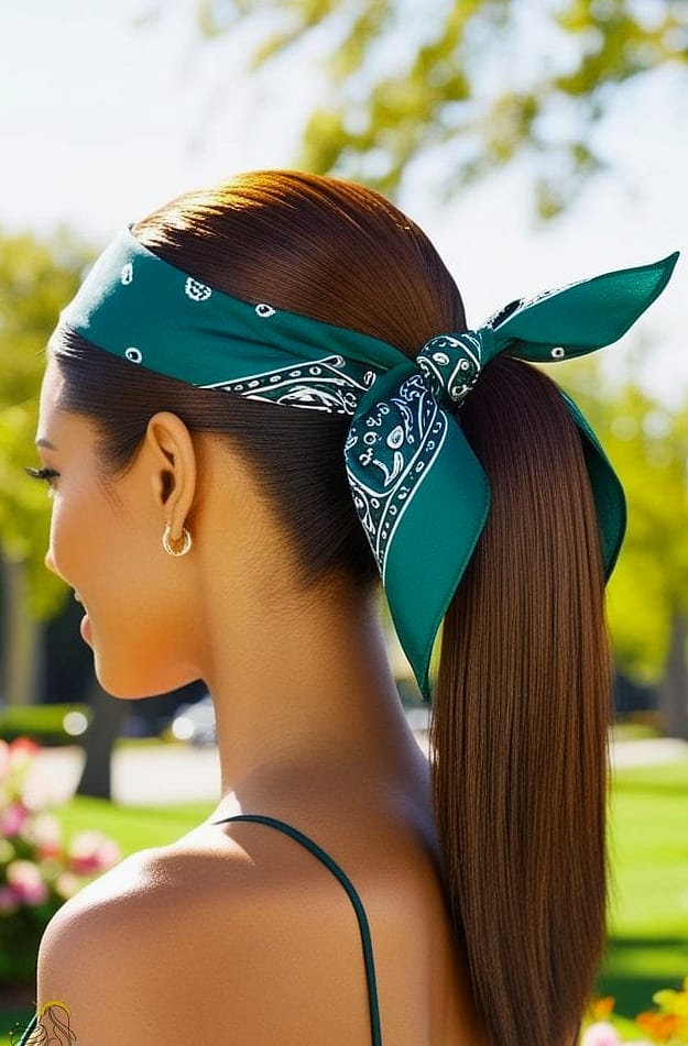 16 Short Hair Ponytail Hairstyles Ideas You Need to Try Right Now 14 Bandana Wrapped Pony