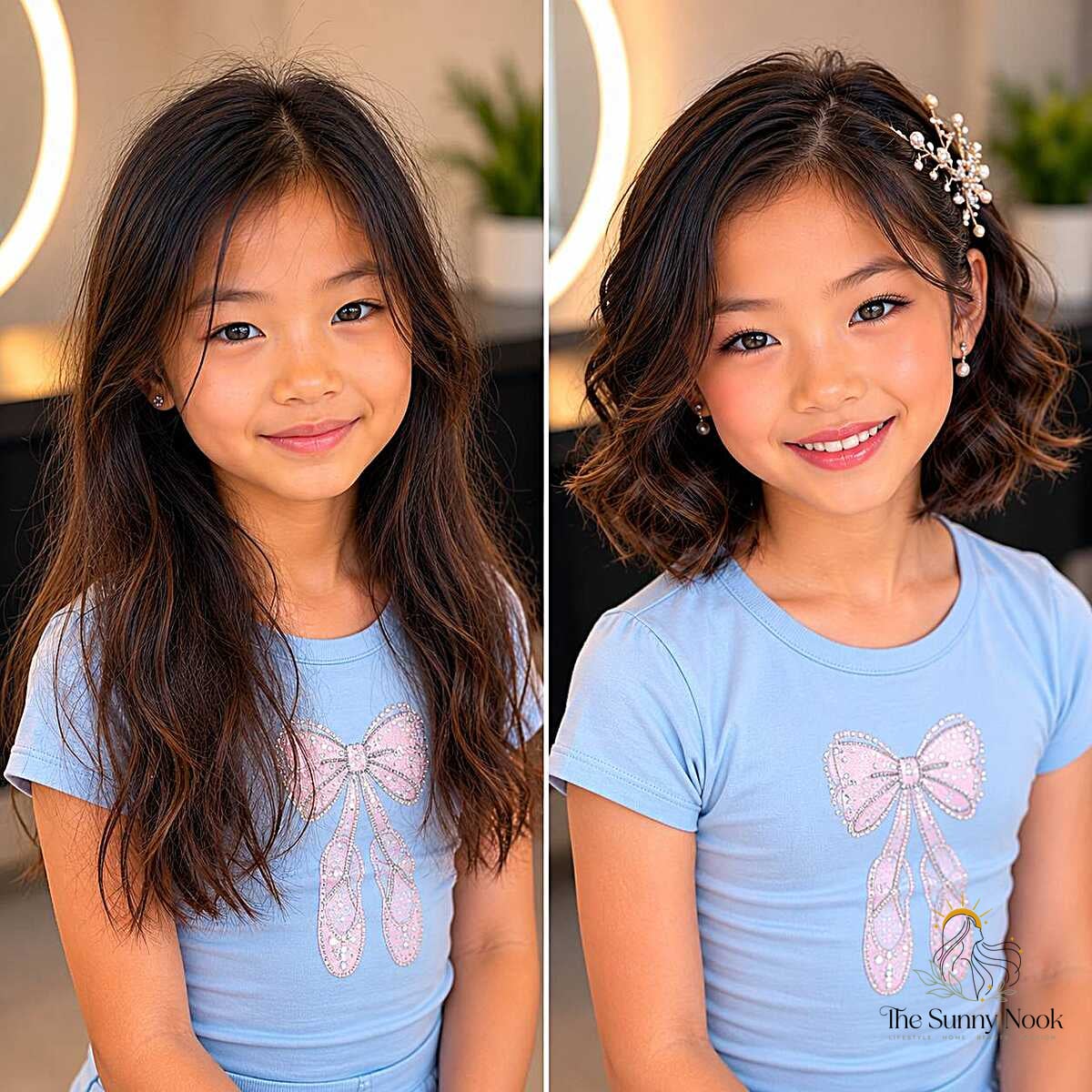Before and After: Long to Wavy Bob with Pearl Clip