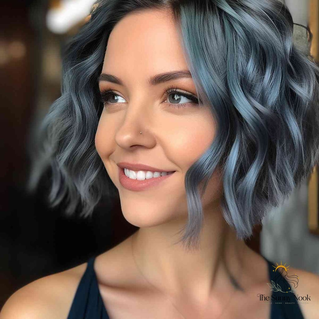 14 Hairstyles For Short Wavy Hair Perfect for Your Next Salon Appointment 2 Blue Metallic Inverted Hair