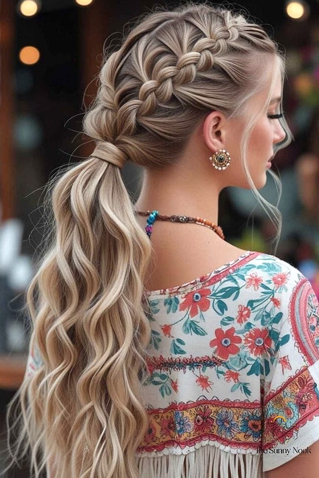 11 Ponytail Braid Hairstyles to Transform Your Look Instantly 8 Boho Braided Ponytail with Loose Strands