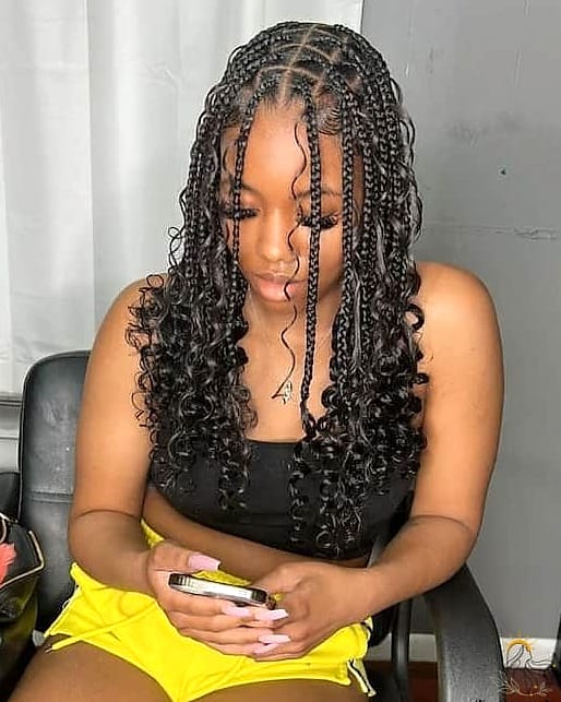 30 Half Up Half Down Hairstyles Short Hair to Show Your Stylist ASAP 9 Boho Knotless Braids with Waves and Spirals