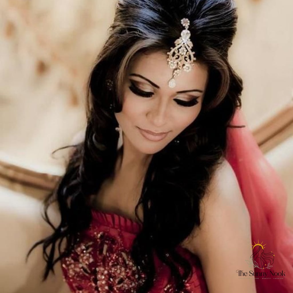7 Desi Hairstyles Short Hair That Are Trending on Pinterest This Week 8 Bouffant Waves with Maang Tikka
