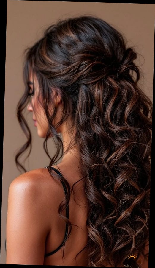 27 Half Up Hairstyles For Long Hair for the Ultimate Glow Up 14 Bouncy Curly Half-Updo