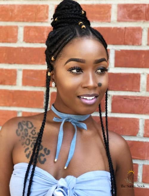 13 Small Braids Hairstyles We're Obsessed With Right Now 8 Box-Braided Bun