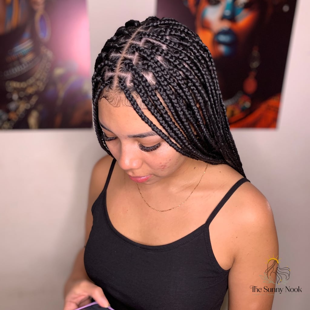 23 Braid Hairstyles For Long Hair You'll Want to Re-Create Immediately 19 Box Braids with a Sharp Part That Frames Everything Nicely