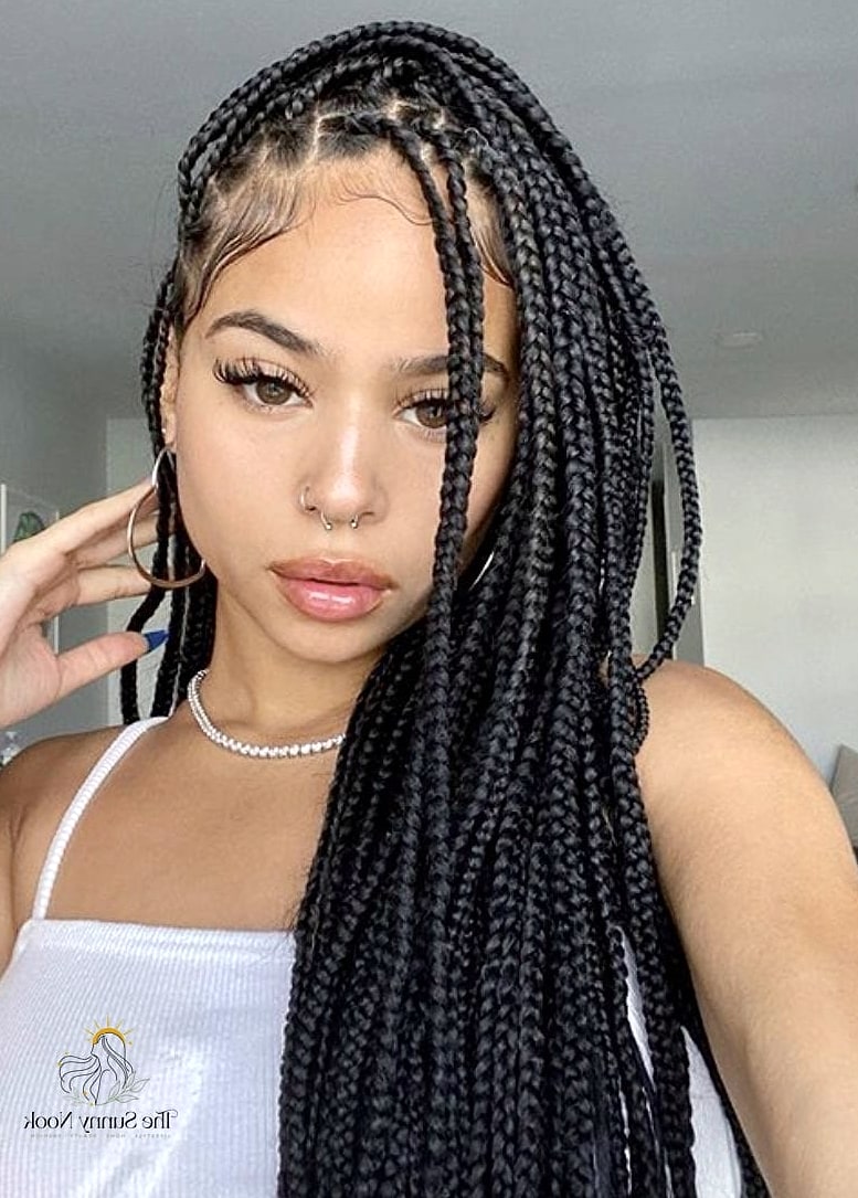 16 Simple Braid Hairstyles That Are Trending on Pinterest This Week 14 Box Braids with a Sharp Part That Frames Everything Nicely