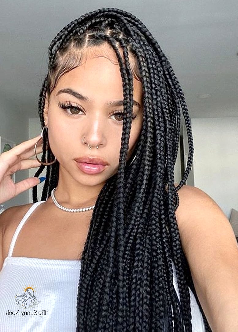 16 Simple Braid Hairstyles That Are Trending on Pinterest This Week 16 Box Braids with Cornrow Detail and a Little Metallic Sparkle