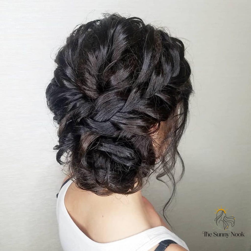 30 Updo Hairstyles For Long Hair Everyone Is Pinning Right Now 17 Braided Messy Side Bun
