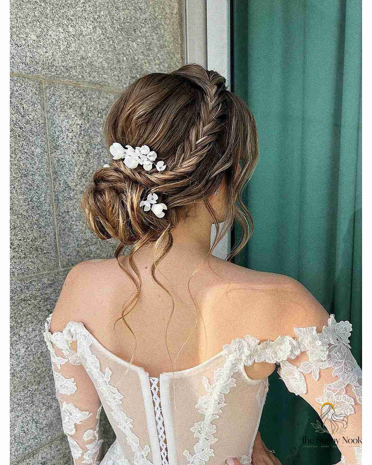 25 Wedding Hairstyles Updo We're Obsessed With Right Now 7 Braided Updo with Flower Piece