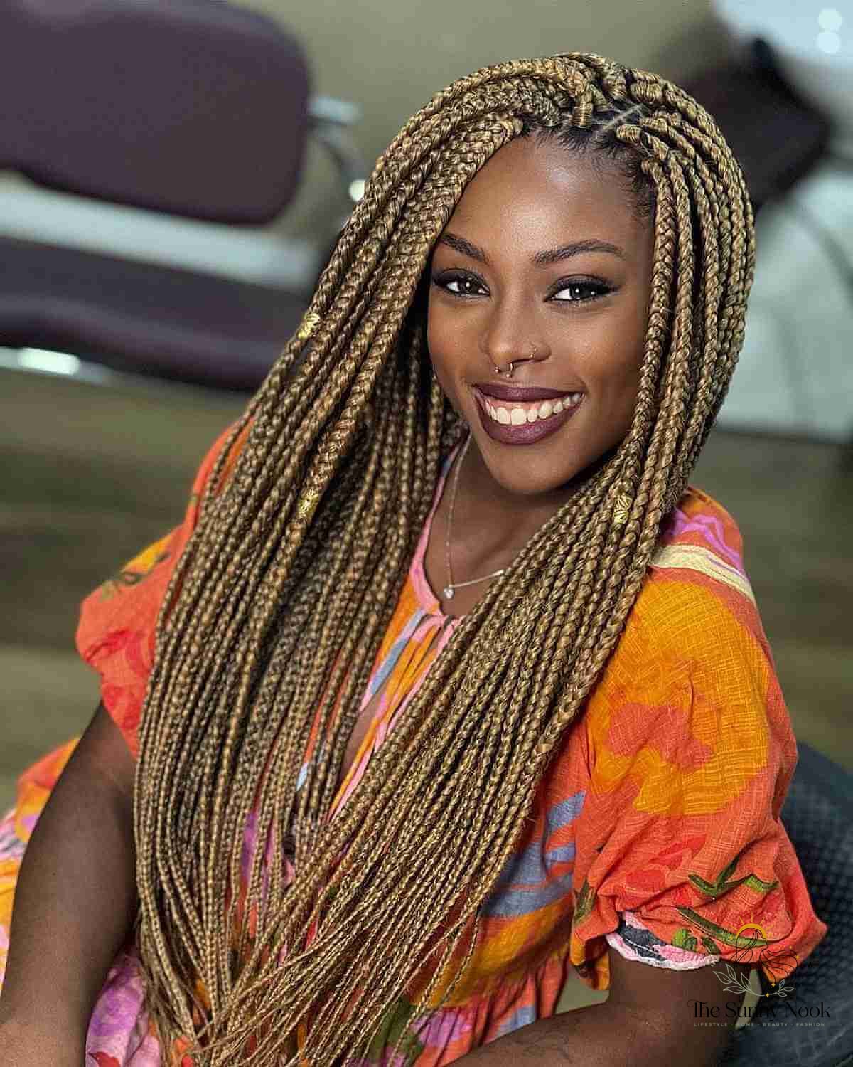 12 Stunning Mixed Color Knotless Braids Worth Bookmarking Today 2 Caramel and Honey Blonde Melt