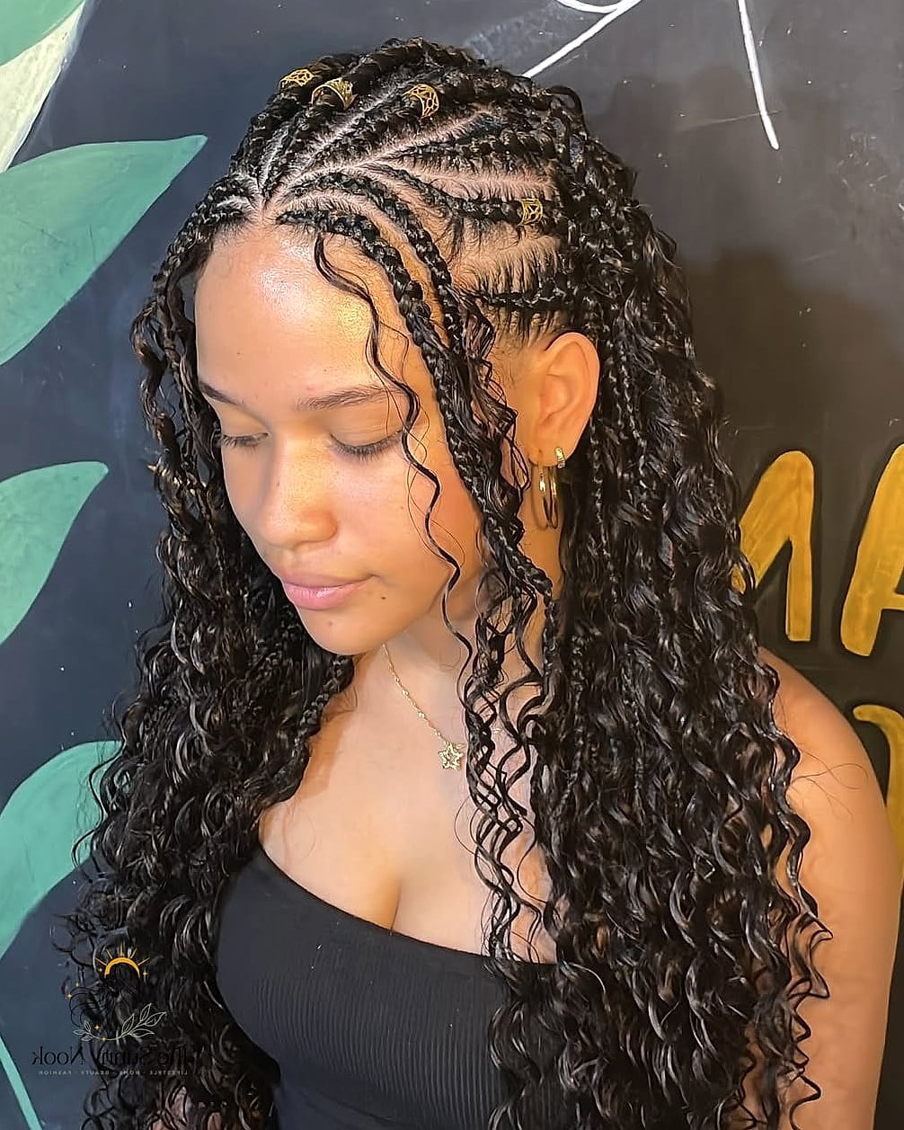 Chunky Fulani Braids With Loose Curls