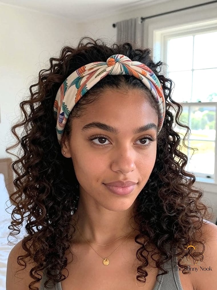 21 Headband Hairstyles Curly Hair Everyone Is Pinning Right Now 3 Chunky Knotted Headband Over Voluminous Curls