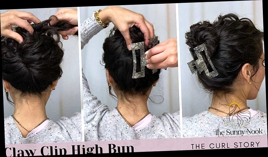 19 Claw Clip Hairstyles Curly Hair Ideas You Need to Try Right Now 2 The Classic High Claw Clip Bun