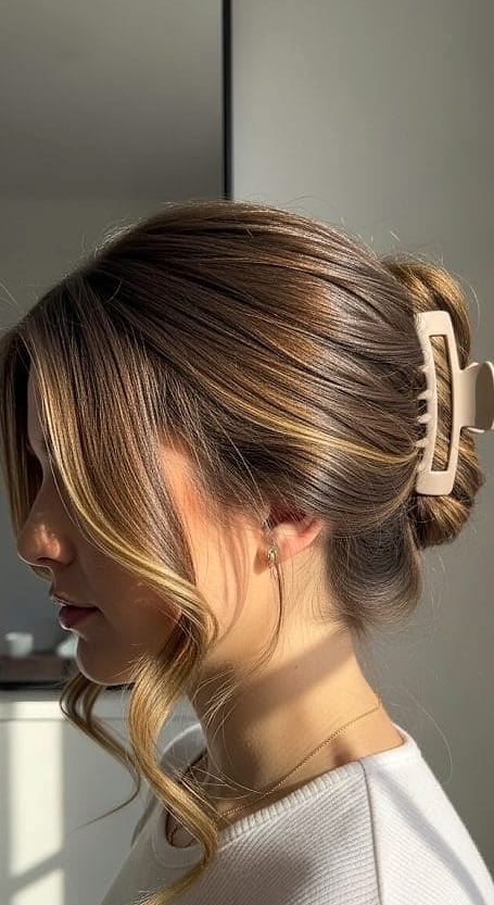 23 Long Hair Claw Clip Hairstyles Inspo That's Giving Us Everything 7 Claw Clip with Face-Framing Pieces
