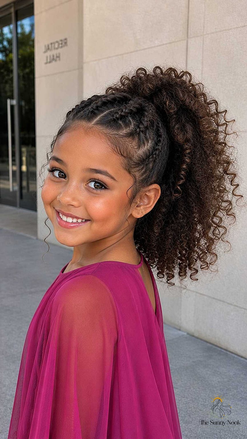 Cornrow Braids into Curly Puff Ponytail