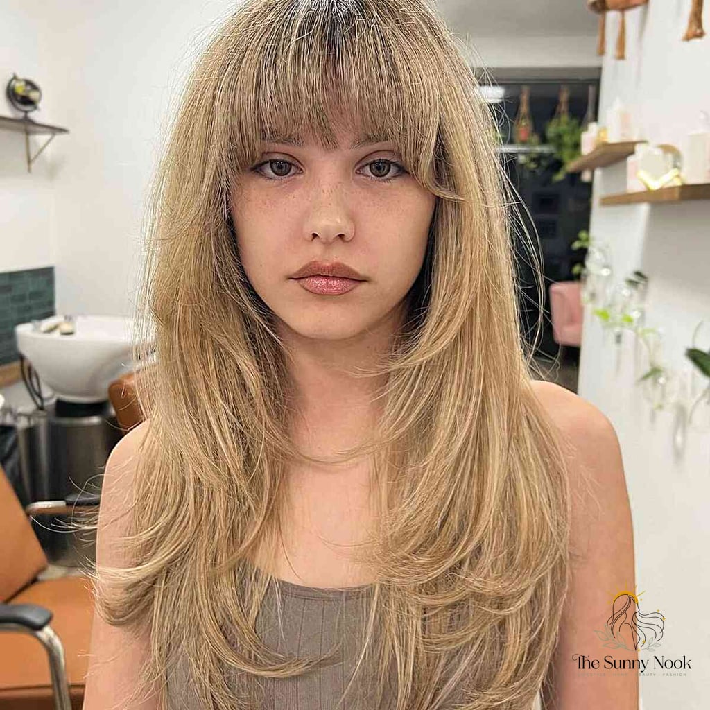 9 Short Hair With Bangs Hairstyles for the Ultimate Glow Up 2 Creamy Blonde Layers and Arched Bangs