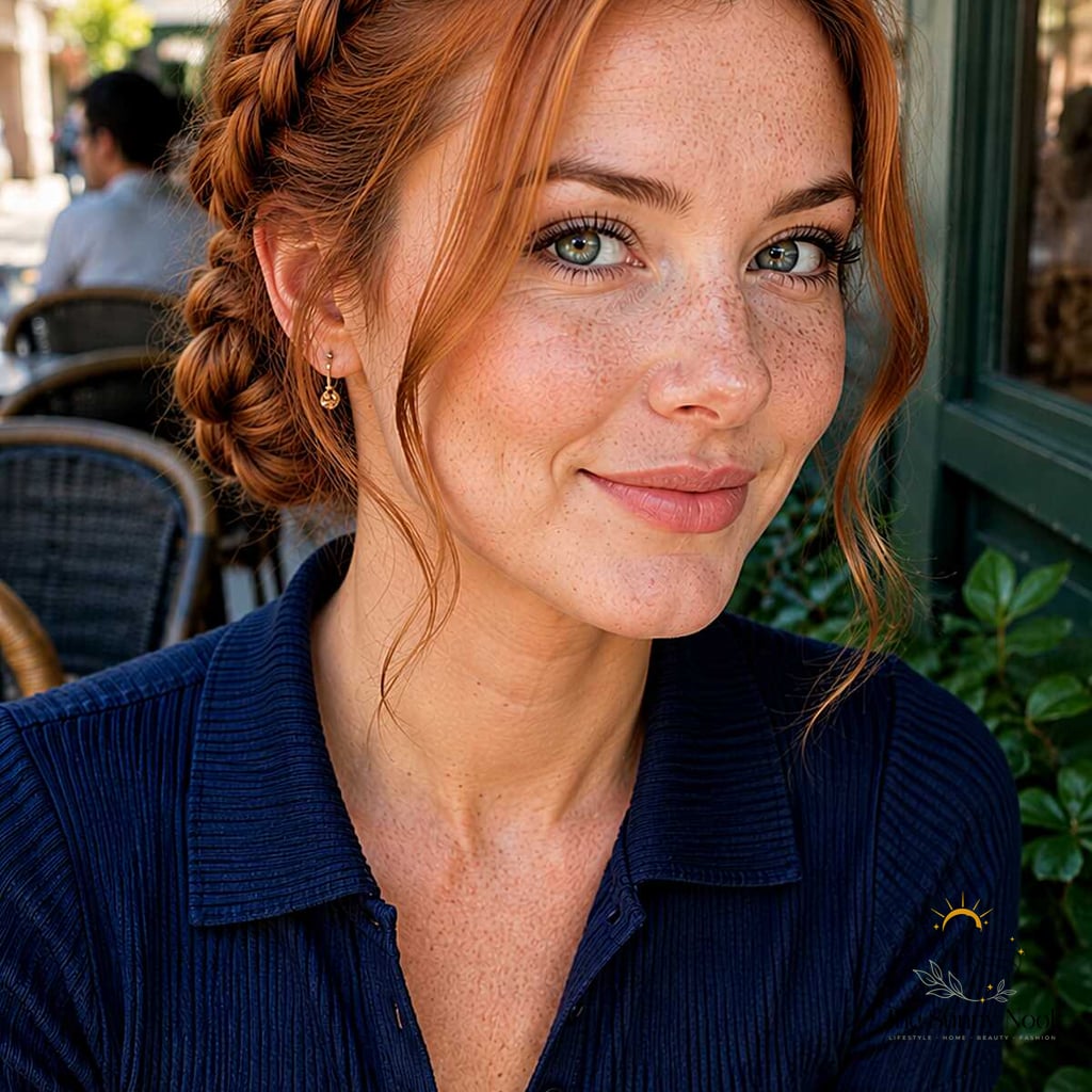 27 Ponytail Hairstyles Short Hair You'll Want to Re-Create Immediately 9 Crown Braid Swept into a Low Braided Bun on Natural Copper Hair