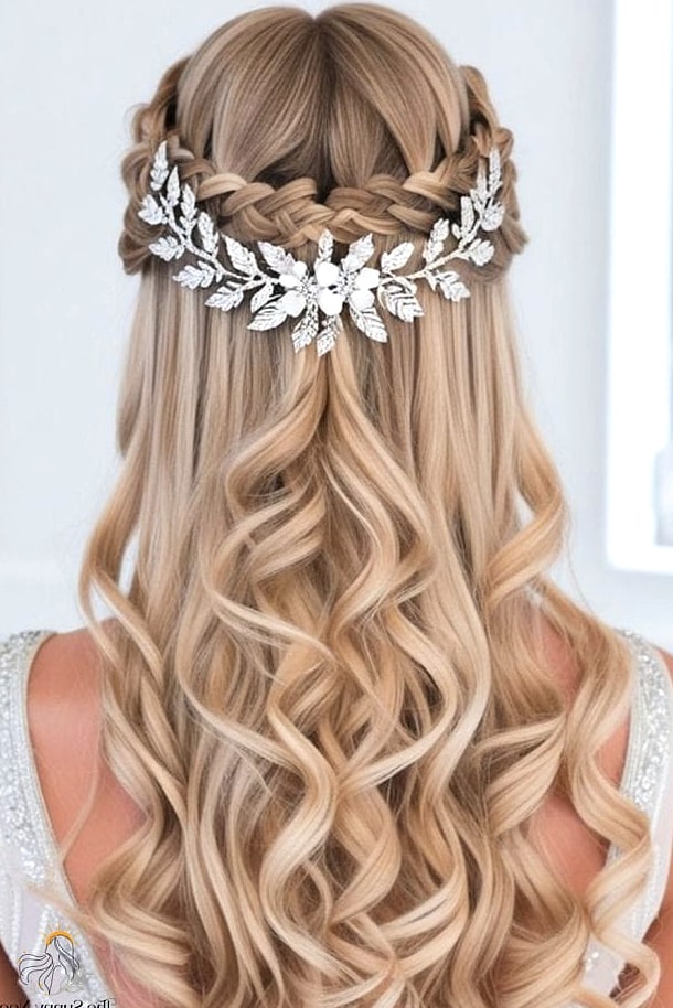 27 Half Up Hairstyles For Long Hair for the Ultimate Glow Up 13 Curls with Crown Braid