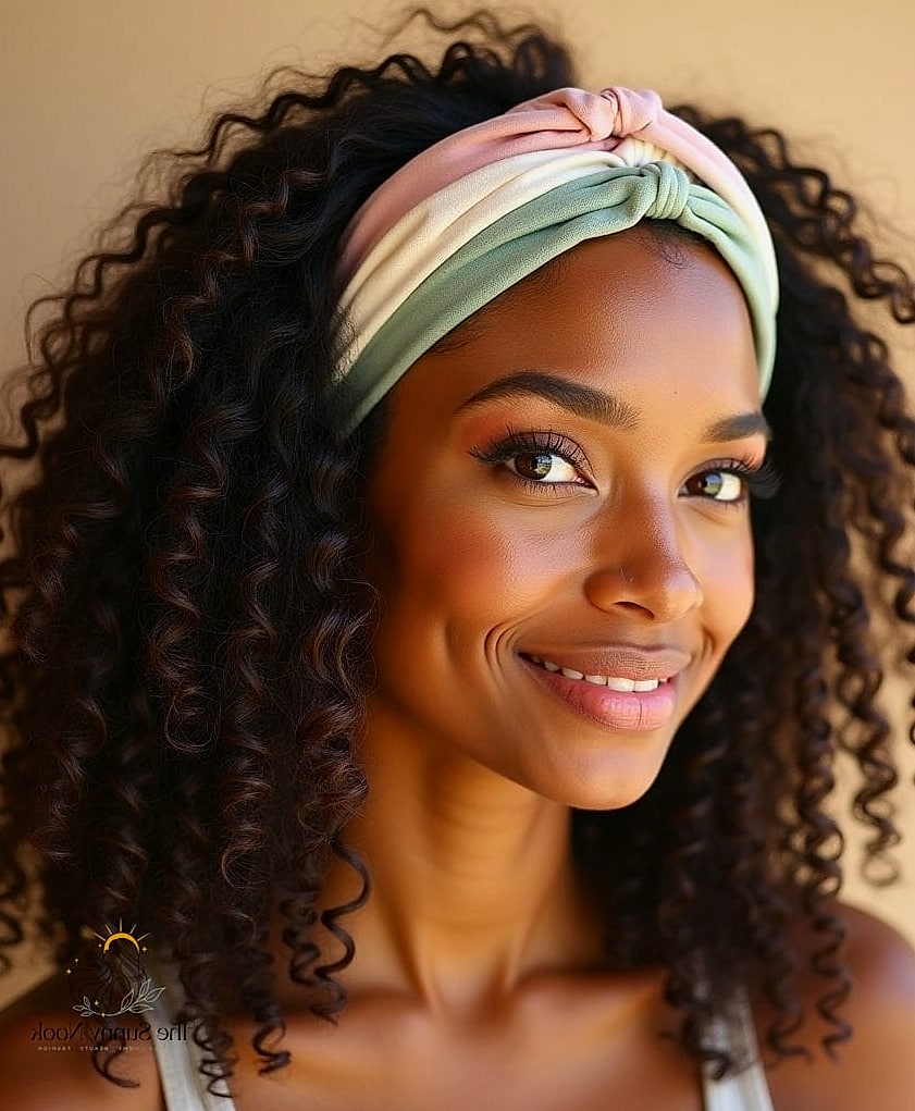 21 Headband Hairstyles Curly Hair Everyone Is Pinning Right Now 6 Curly Bangs Framed by a Thin Headband