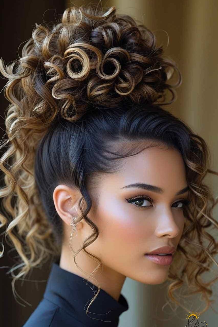 18 Gorgeous Curly Hair Inspo Hairstyles for Every Hair Type 16 Curly High Bun