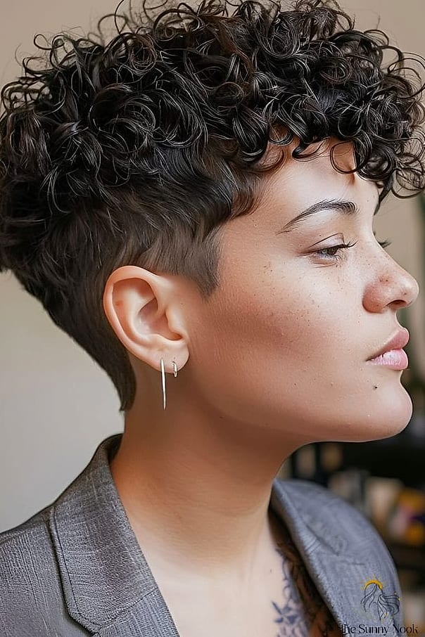 25 Hairstyles Short Curly Hair That Belong on Your Inspiration Board 21 Curly Pixie with Tapered Sides