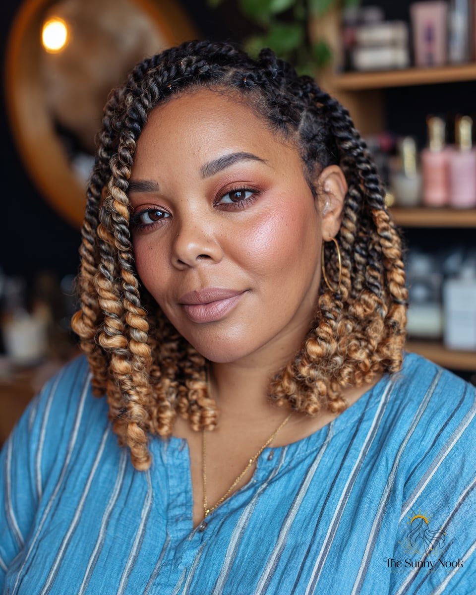 13 Small Braids Hairstyles We're Obsessed With Right Now 5 Curly Twists with Caramel Pieces That Warm Everything Up