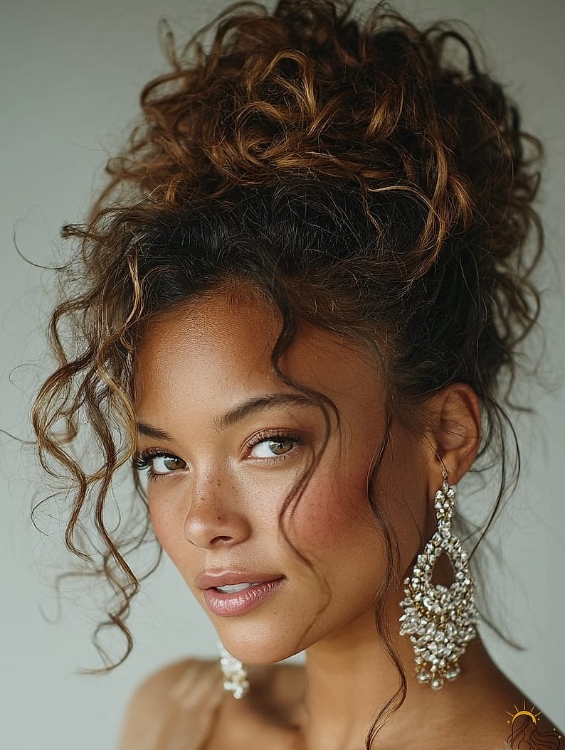 16 Curly Hair Prom Hairstyles That Belong on Your Inspiration Board 6 Curly Updo with Face-Framing Tendrils