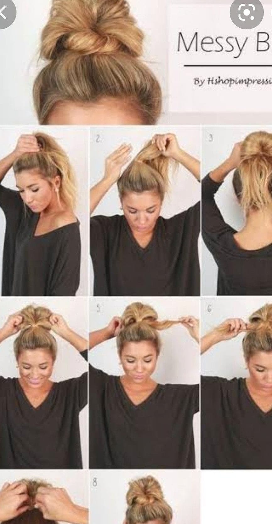 19 Messy Bun Tutorial For Medium Hair That Belong on Your Inspiration Board 13 Dark Brunette High Bun with Curtain Wisps