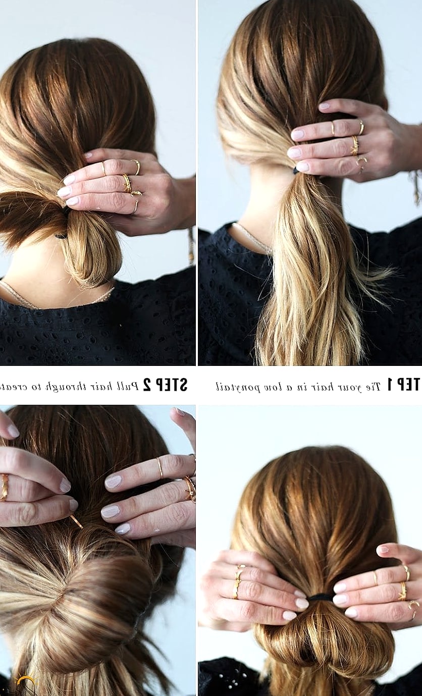 19 Messy Bun Tutorial For Medium Hair That Belong on Your Inspiration Board 9 Dark Low Bun with Delicate Side Pieces