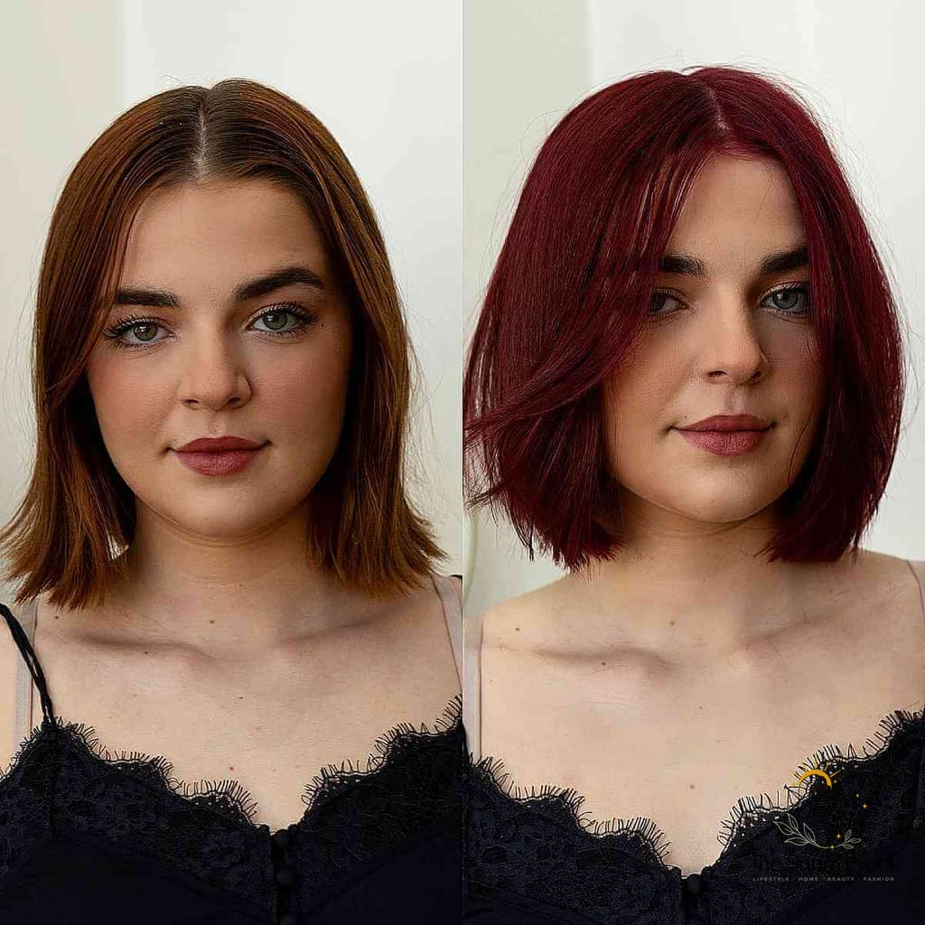 17 Gorgeous Short Hairstyles For Round Faces for Every Hair Type 15 Dark Red Bob Haircut