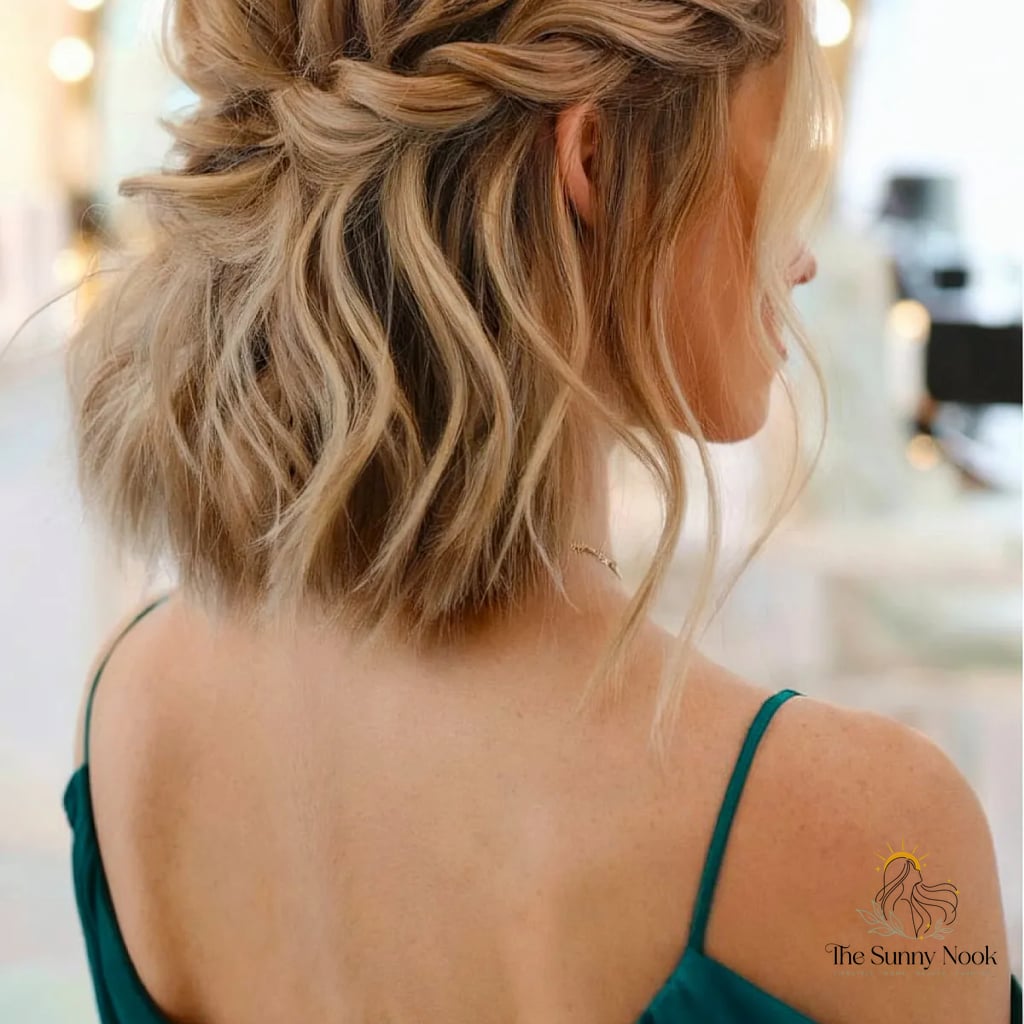 16 Prom Hair Ideas For Short Hair to Save Before They Blow Up 3 Effortless Half-Up Boho Style on a Balayage Bob