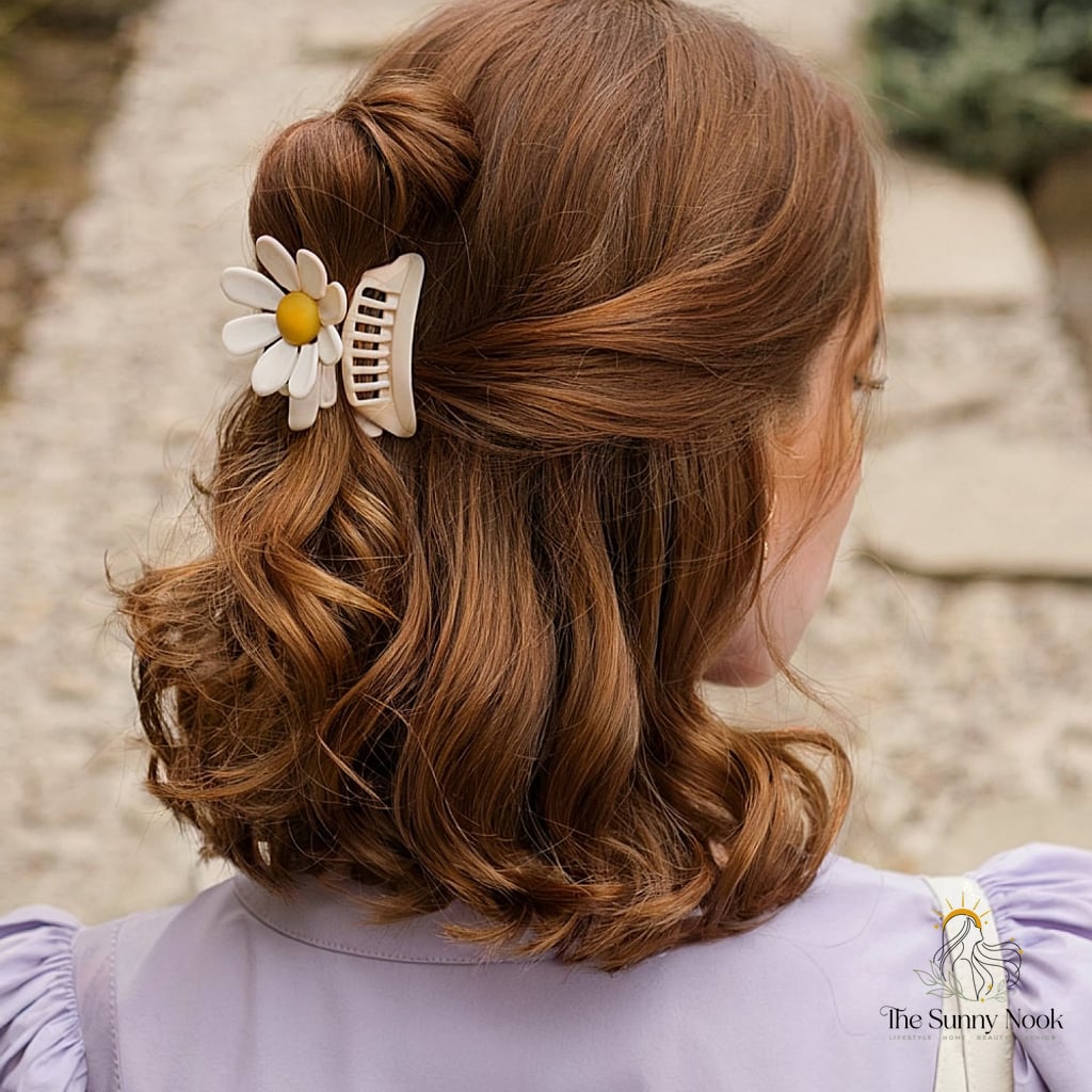 14 Short Hair Claw Clip Hairstyles That Prove This Trend Is Here to Stay 3 Flower Claw Clip Style for a Soft Finish