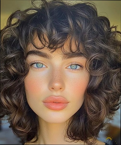 25 Hairstyles Short Curly Hair That Belong on Your Inspiration Board 17 Glossy Curly Bob with Bangs