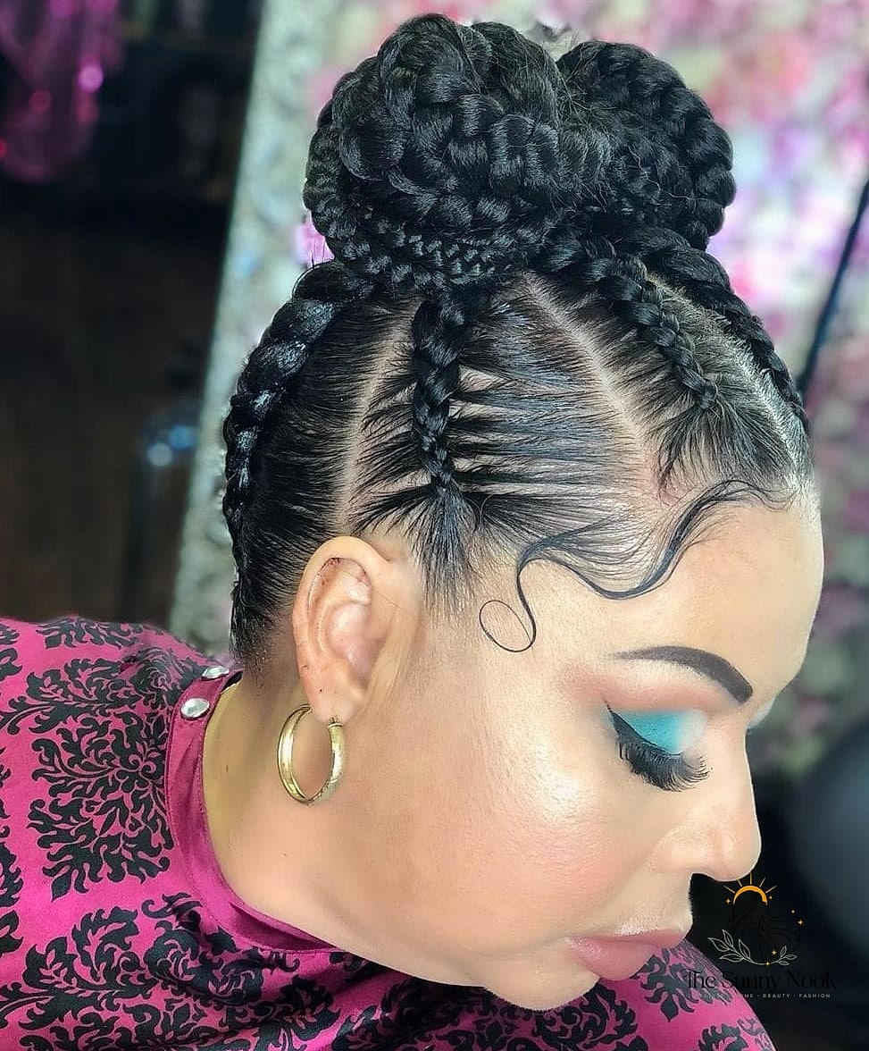 30 Cute Hairstyles With Braids to Transform Your Look Instantly 8 Goddess Braids and High Bun