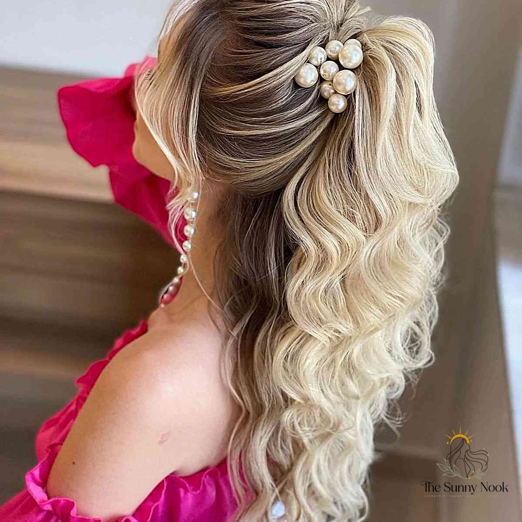 Gorgeous Half Up with Curls and Pearls
