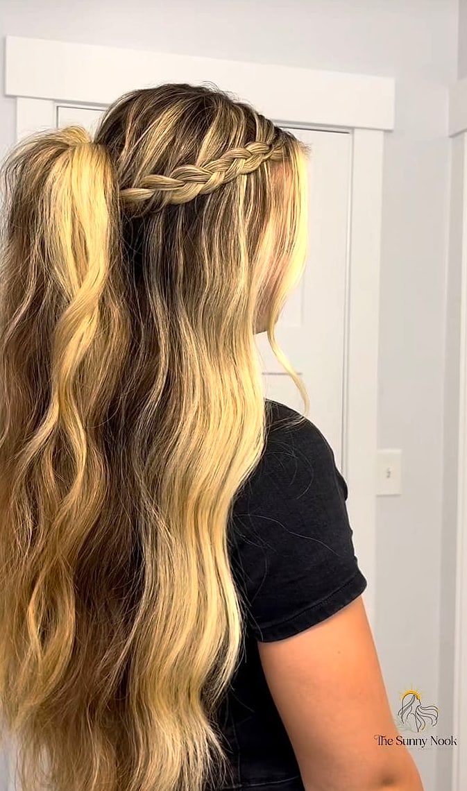 Half-up Double Dutch Braids with Loose Waves