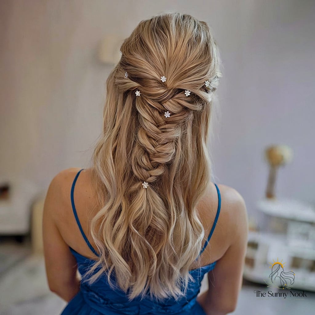 11 College Hairstyles For Long Hair Everyone Is Pinning Right Now 3 Half-up Fishtail Braid and Twists