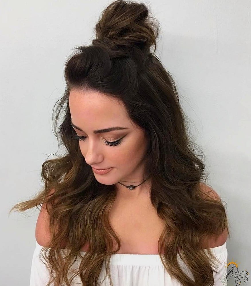 27 Half Up Hairstyles For Long Hair for the Ultimate Glow Up 17 Half Up Half Down Bun Ideas