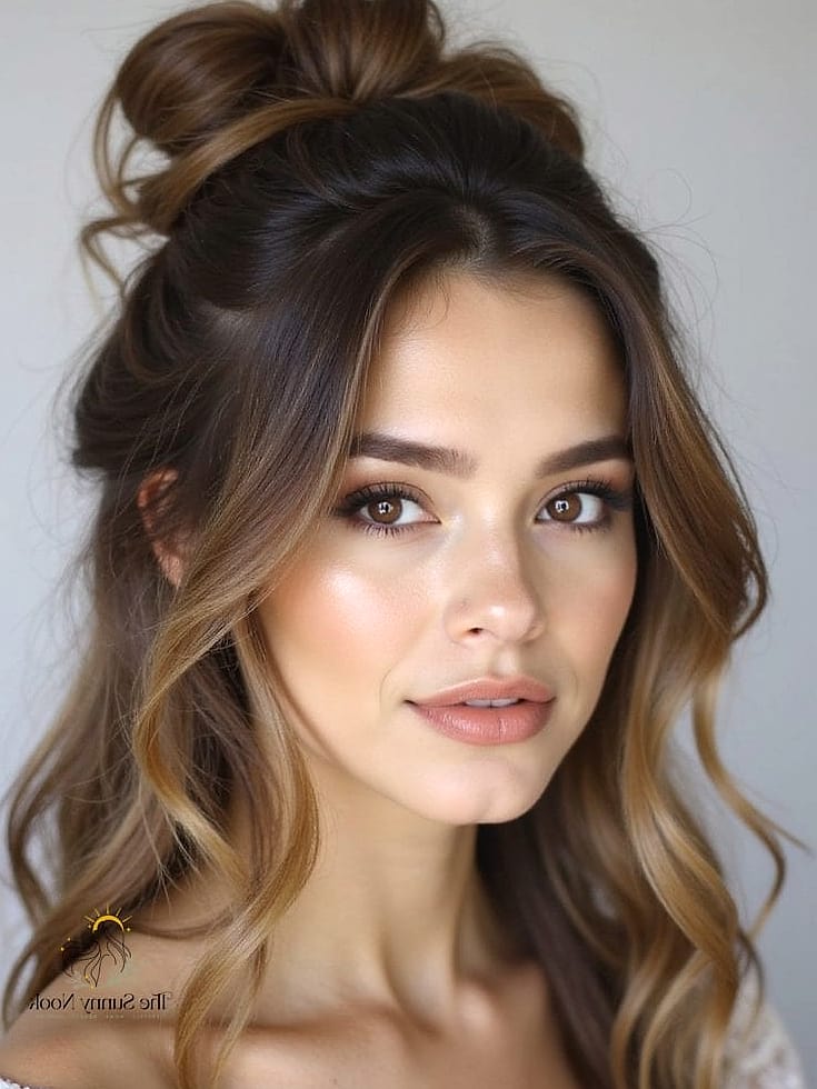 13 Gorgeous Easy Low Bun Hairstyles for Every Hair Type 11 Half Up Half Down Bun for any Special Occasion