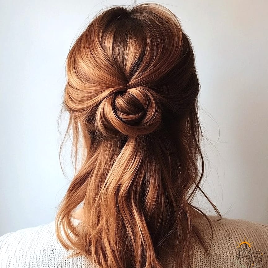 13 Half Up Hairstyles For Medium Hair for the Ultimate Glow Up 6 Half Up Top Knot