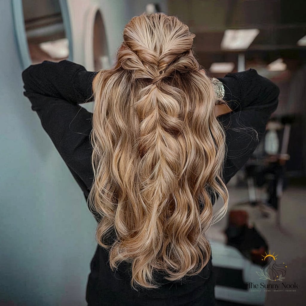 11 College Hairstyles For Long Hair Everyone Is Pinning Right Now 2 Half-Up Twist with Pull-Through Braids