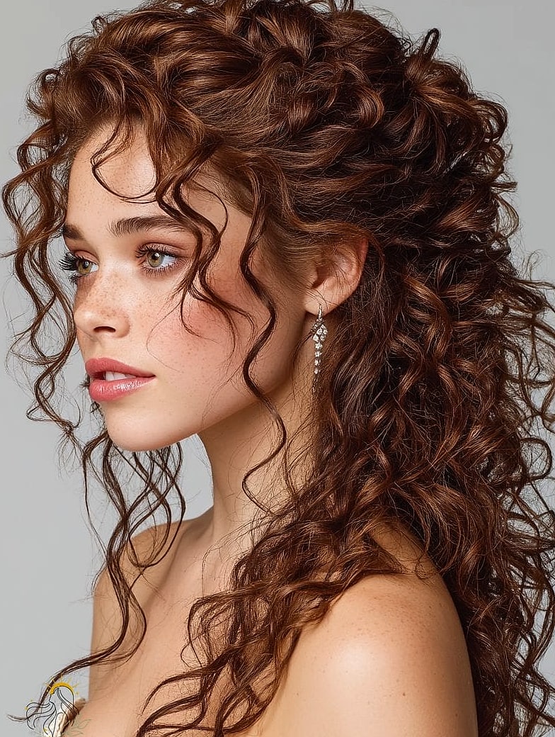 16 Curly Hair Prom Hairstyles That Belong on Your Inspiration Board 4 Half-Up Twisted Bun with Loose Curls