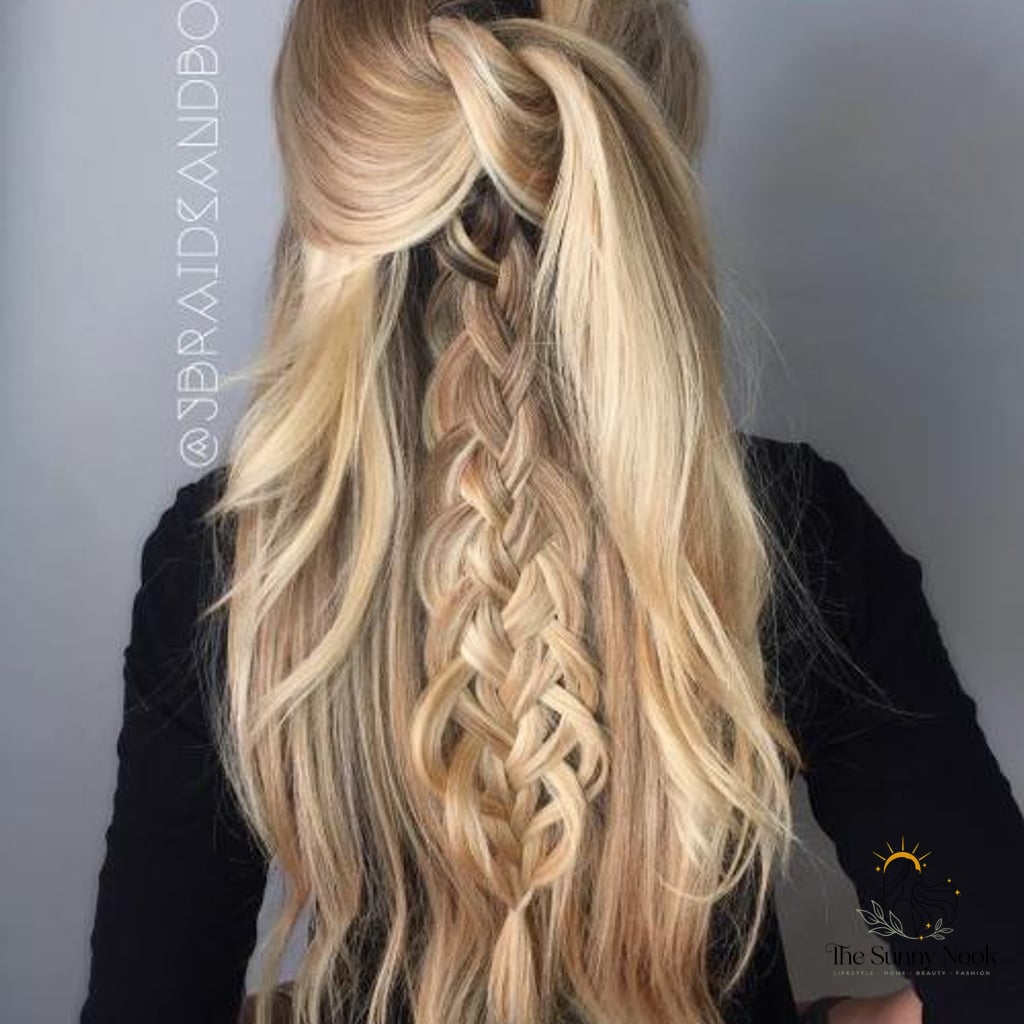 30 Hairstyles For Long Hair Braids That Prove This Trend Is Here to Stay 9 Half Updo with a Six-Strand Braid