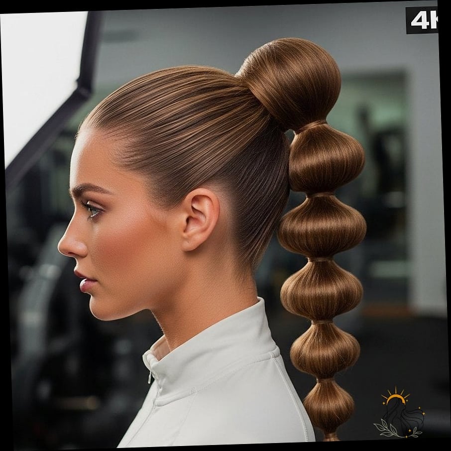 16 Gym Hairstyles For Medium Hair Inspo That's Giving Us Everything 16 High Bubble Ponytail