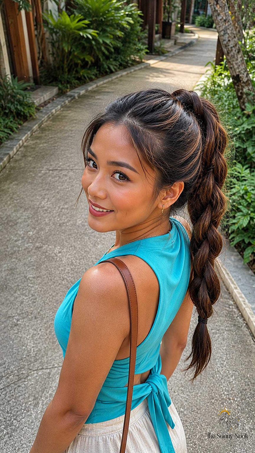 27 Easy Braid Hairstyles That Work on Every Hair Length 14 High Bubble Braid Ponytail with Loose Pieces