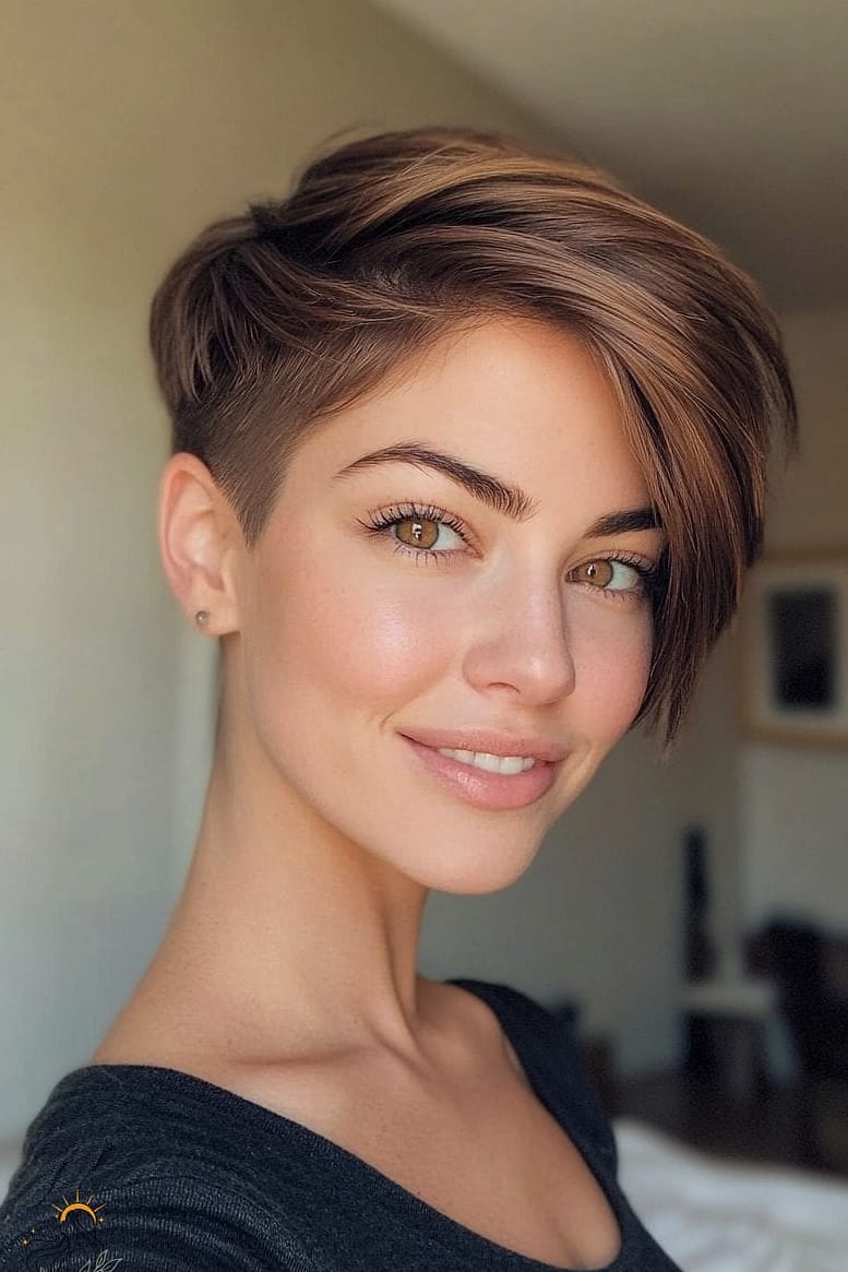 7 Sporty Hairstyles For Short Hair We're Obsessed With Right Now 6 The Layered Pixie with Side-Swept Fringe