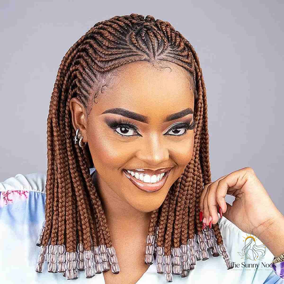 22 Cute Cornrow Hairstyles You'll Want to Re-Create Immediately 3 Light Brown Ghana Braids with Beads
