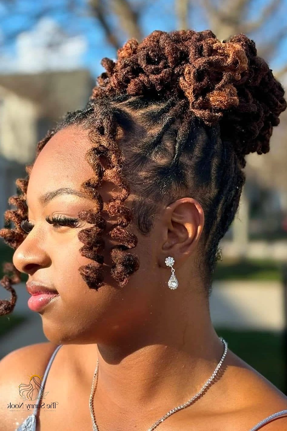 Loc Updo with Side-Swept Bang