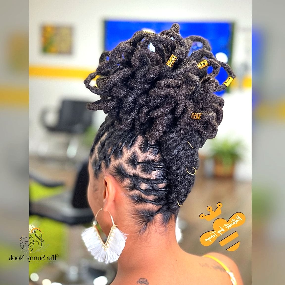 Loc Updo with Colored Accent Wraps
