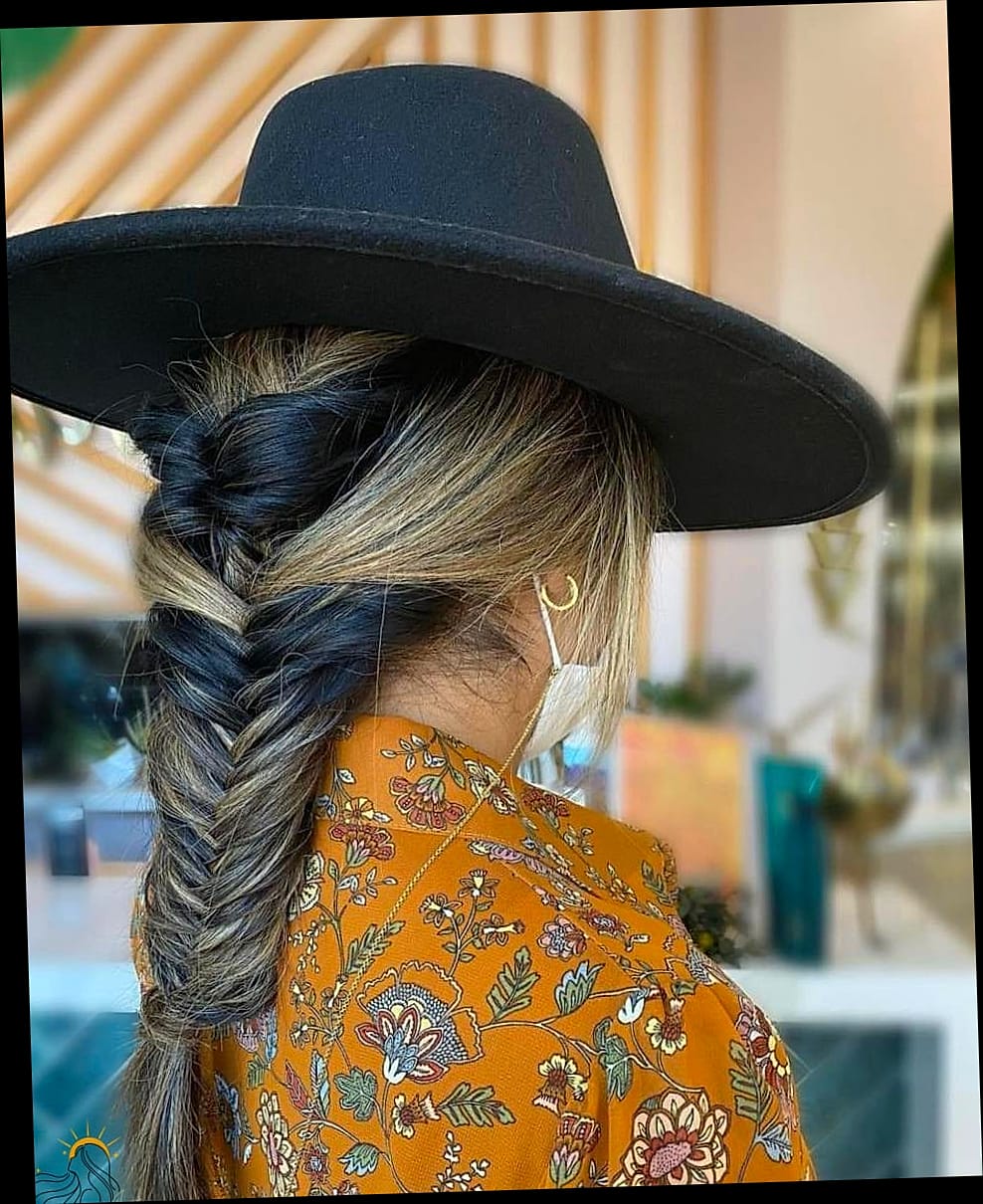 16 Stunning Hat Hairstyles Long Hair Worth Bookmarking Today 14 Loose Fishtail Braid